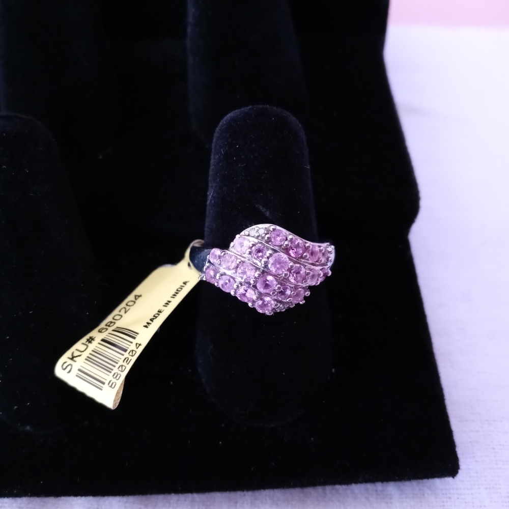 Pink CZ and Diamond accent ring